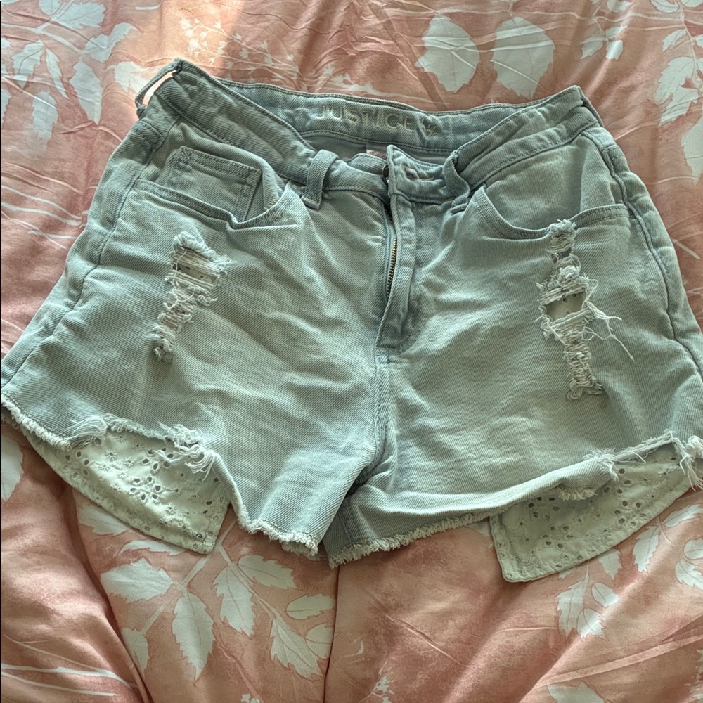 Justice Light Blue Distressed Jean Shorts